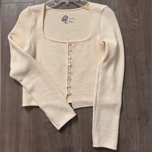 Cream Ribbed Cropped Sweater Top